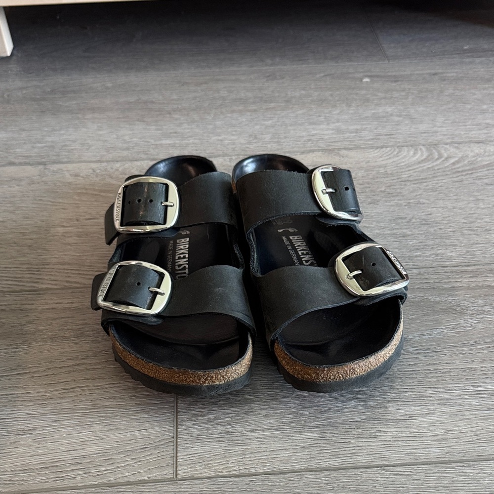 Birkenstock Black Big Buckle Arizona Two-Strap Sandals